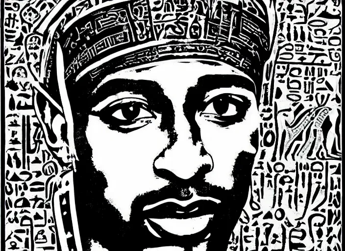 Prompt: tupac by egyptain hyroglyphs
