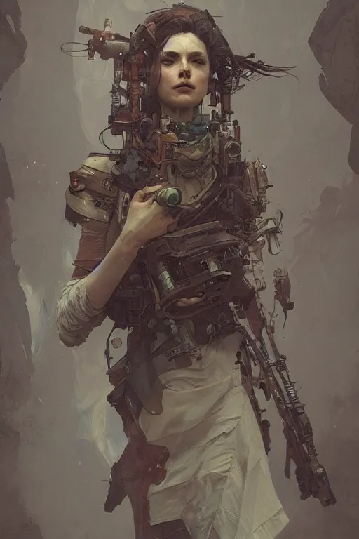 Prompt: A full portrait of a beautiful post apocalyptic offworld map maker, intricate, elegant, highly detailed, digital painting, artstation, concept art, smooth, sharp focus, illustration, art by Krenz Cushart and Artem Demura and alphonse mucha