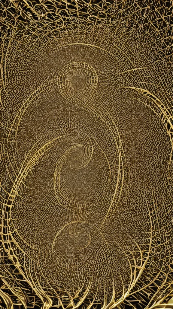 Prompt: 3d fractal wallpaper by Escher, geometrical figures, math, spirals tubes roots, completely filled space, psychedelic!!, mandelbulb 3d, digital art, high details, depth of field, hard lighting!, trending on artstation, deviantart, octane render, HD, (((Low light))), 8k, eric zener, zdzisław beksiński, dark background