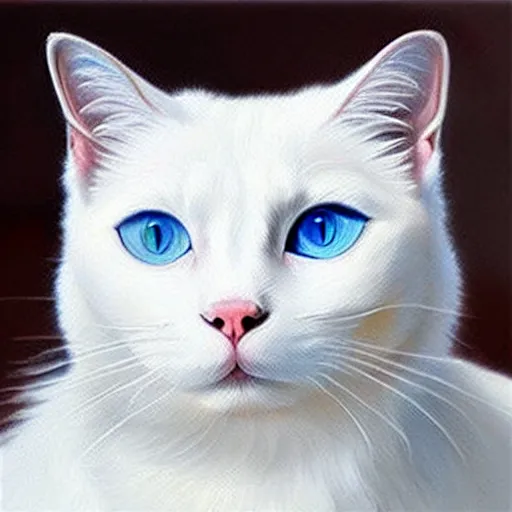 Image similar to epic professional oil painting of a white cat with light blue eyes, epic, stunning, gorgeous, intricate detail, much wow, 4K, masterpiece