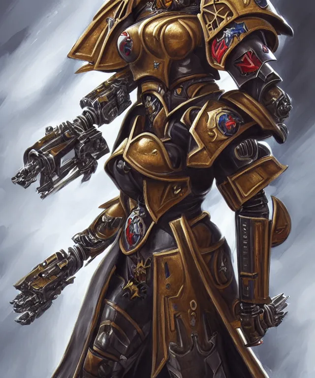 Image similar to Angela Rayner as a Warhammer 40k Battle Sister, portrait, highly detailed, intricate, concept art, artstation