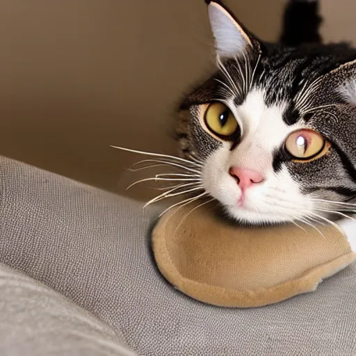 Prompt: cat sitting in the slipper, realistic