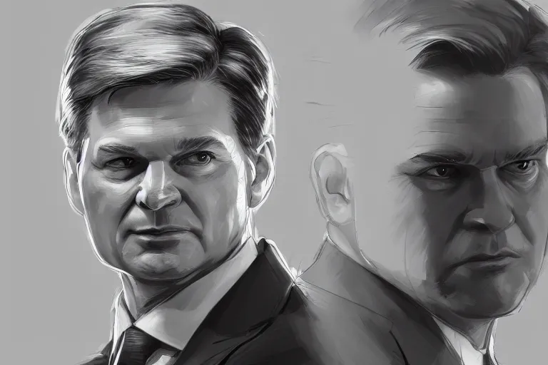 Prompt: fbi director Christopher Wray standing in trial, digital art, cgsociety, artstation