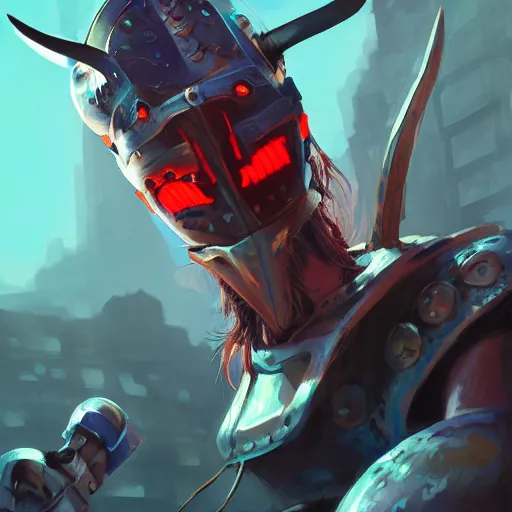 Image similar to cyberpunk viking helmet mask warrior goddess robot ninja fantasy, art gta 5 cover, official fanart behance hd artstation by jesper ejsing, by rhads, makoto shinkai and lois van baarle, ilya kuvshinov, ossdraws