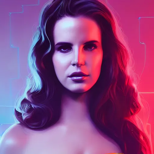 Image similar to portrait of lana del rey as a cyborg. intricate abstract. intricate artwork cyberpunk by tooth wu, wlop, beeple, dan mumford. octane render, trending on artstation, greg rutkowski ruan jia, cinematic, hyper realism, unreal 4, high detail, octane render, 8 k, key art, iridescent accents