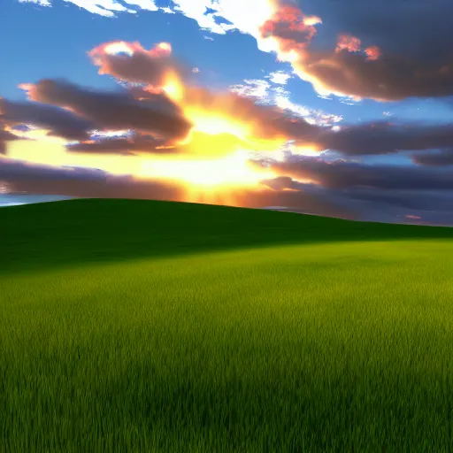 Prompt: Windows XP Bliss background, UHD, 4K, Unreal Engine, Trending on Artstation