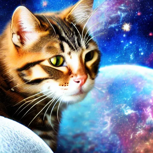 Prompt: a photorealistic kitty cat in space