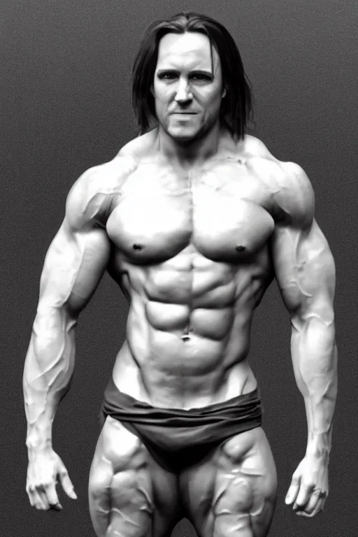 Image similar to Matthew Mercer is a jacked muscle builder gigachad, grayscale photography, Critical Role, Raised eyebrow