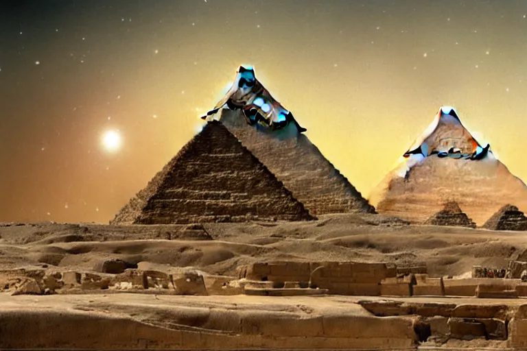 Image similar to egyptian spaceship, matte painting