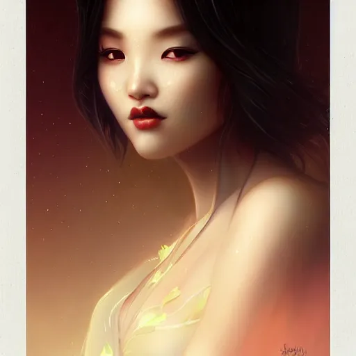 Image similar to gorgeous asian woman by tom bagshaw, artgerm, jeremiah ketner, beeple and charlie bowater, soft lighting, solid background,