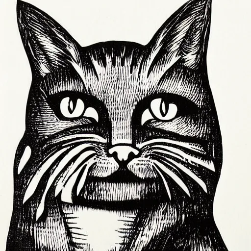 Prompt: cat woodcut print by Samuel Jessurun de Mesquita