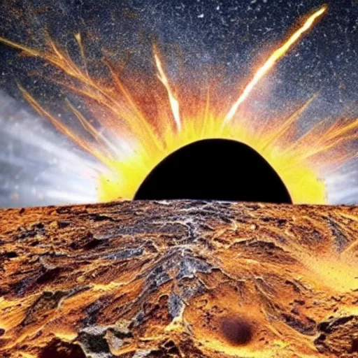 Prompt: meteorite colliding into earth creating a massive explosion