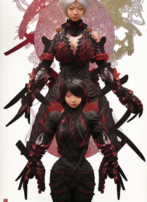 Image similar to studio portrait of ninja gaiden female, human structure, concept art, intricate detail, art and illustration by a. k. a limha lekan a. k. a maxx soul and tan zi and ayanamikodon and alphonse mucha and irakli nadar, global illumination