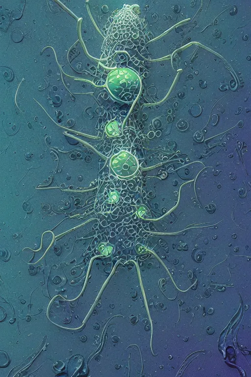 Prompt: microscopic life, protozoa, bacteria or microalgae, or complex and multicellular like copepods, photo, portrait, 3d, high details, intricate details, by vincent di fate, artgerm julie bell beeple, 90s, Smooth gradients, octane render, 8k, volumetric lightning, High contrast, duo tone, depth of field, very coherent symmetrical artwork