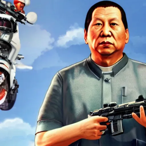 Prompt: Xi Jinping as a grand theft auto 5 character, crazy npc
