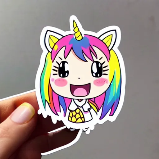 Prompt: die cut sticker of anime chibi kawaii cute pineapple unicorn