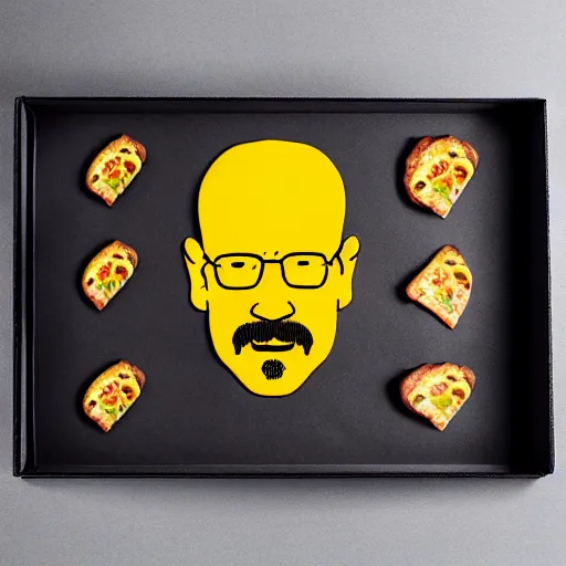 Image similar to pizza in the shape of walter white, promotional material, 4 k, professional photography