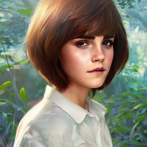 Image similar to ultra realistic illustration, emma watson as dora the explorer anime, intricate, elegant, highly detailed, digital painting, artstation, concept art, smooth, sharp focus, illustration, art by artgerm and greg rutkowski and alphonse mucha and wlop