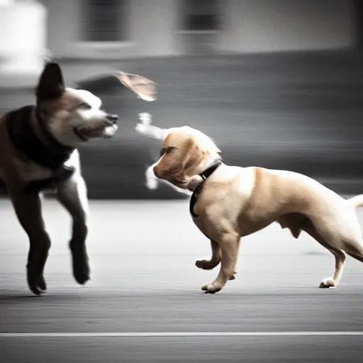 Prompt: ball catching a dog, motion blur, cinematic lighting