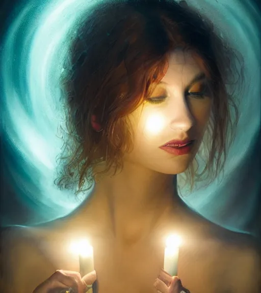 Image similar to lightpainting, diffuse lighting, fantasy, intricate wiccan facial lightpainting, elegant light, highly detailed, lifelike, photorealistic, artstation, concept art, smooth, sharp focus, art by john collier, albert aublet, krenz cushart, artem demura, michael bosanko