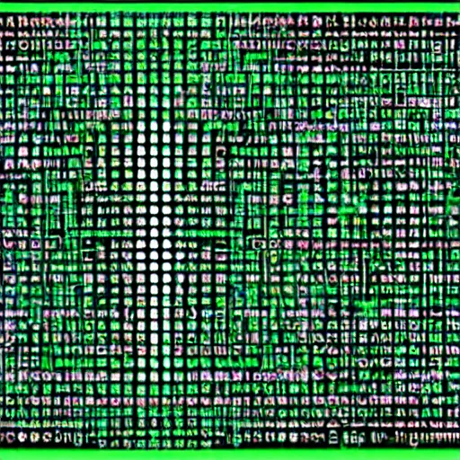 Prompt: matrix letters ordered one after the other showing the code from the matrix mainframe computer, dark background with green letters