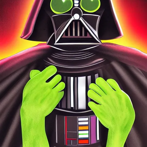 Image similar to kermit the frog as darth vader, digital art 8k