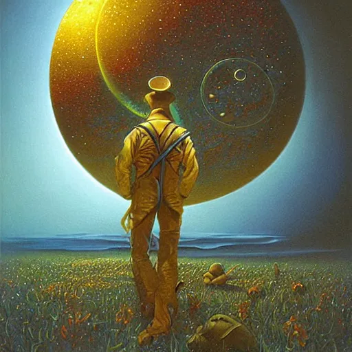 Image similar to The Cosmic Hunt, illustration by Michael Whelan, imaginative realism, fantasy art, visionary art, acrylic, smooth blending