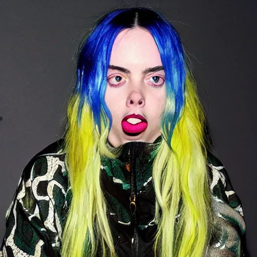 Image similar to billie eilish having mouth full of snakes