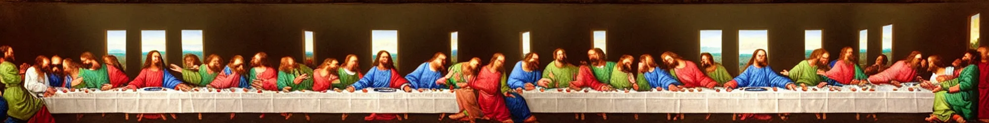 Image similar to the last supper for an extra large group of people, oil painting reproduction