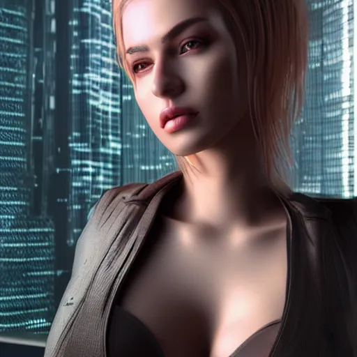 Image similar to ultra realistic 3 d render of beautiful women model, sci - fi, cyberpunk