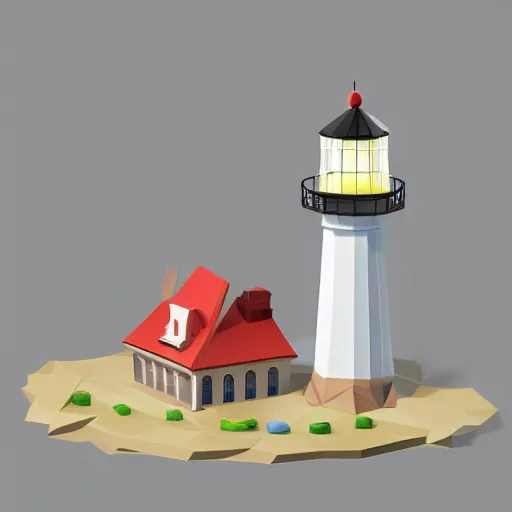 Image similar to isometic low poly lighthouse on white background