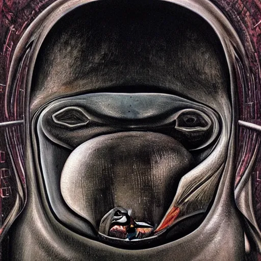 Prompt: “hyperdetailed portrait of a penguin by h.r. Giger”