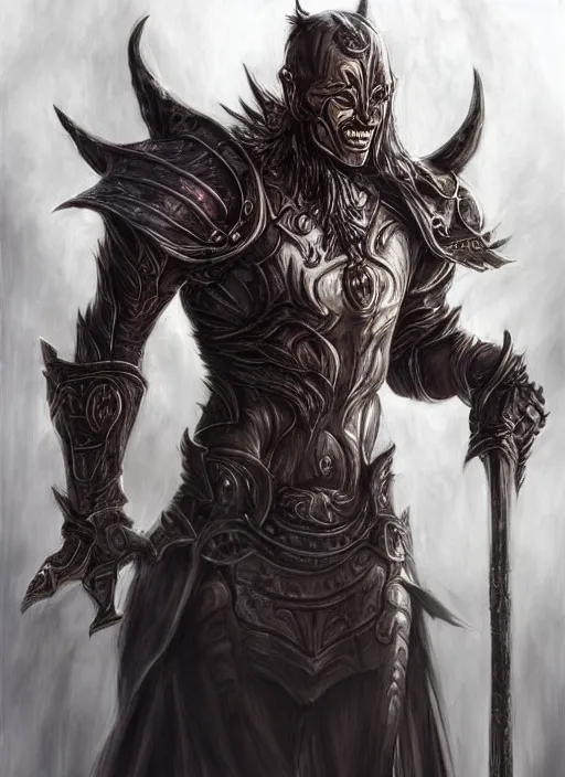 Image similar to a higly detailed airbrush full body shot portrait painting of a fantasy demonic character, fantasy portrait, pinterest, baldur's gate, dynamic lighting, ambient lighting, deviantart, dndbeyond, dnd character portrait