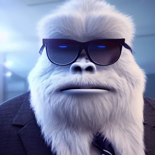 Image similar to a yeti dressed in formal suit attending a meeting in Tokyo, digital art, octane render, unreal engine 5, trending on artstation, highly detailed, 8k UHD, artgerm