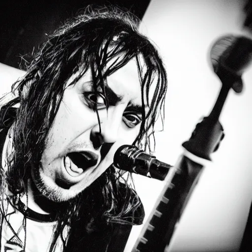 Image similar to black and white photographic portrait of daron malakian singing