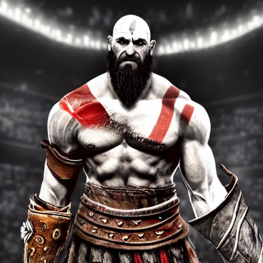 Prompt: photo of Kratos from god of war playing basketball