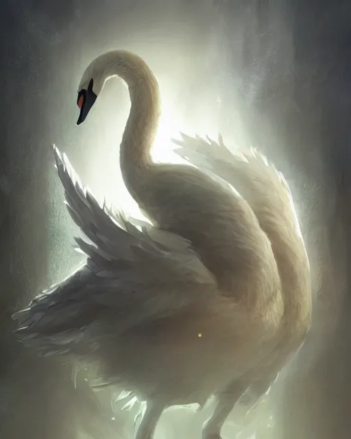 Image similar to Swan, Anthropomorphized, Magical, D&D, artstation, fantasy, magic the gathering artwork, cinematic lighting, centered, symmetrical, highly detailed, digital painting, , concept art, smooth, sharp focus, illustration, volumetric lighting, epic Composition, 8k, art by Akihiko Yoshida and Greg Rutkowski and Craig Mullins, oil painting, cgsociety