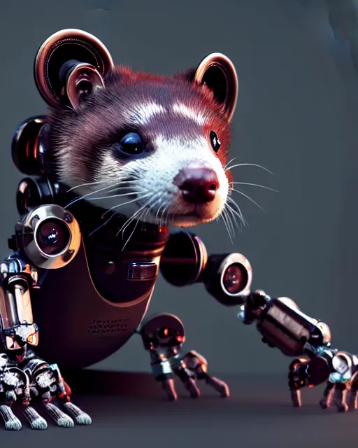 Prompt: intricate mechanical ferret robot creature, artstation trending, octane render, robot animal, insanely detailed