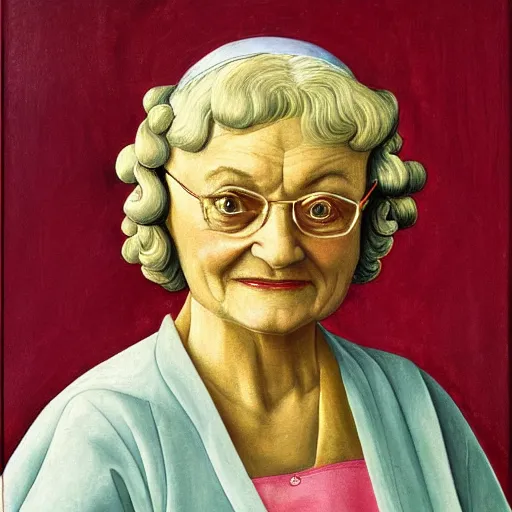 Prompt: oil Painting of Estelle Getty by Botticelli