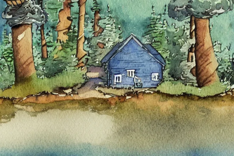 Prompt: a watercolor painting animation background of a seaside cottage in Oregon, moss and pines