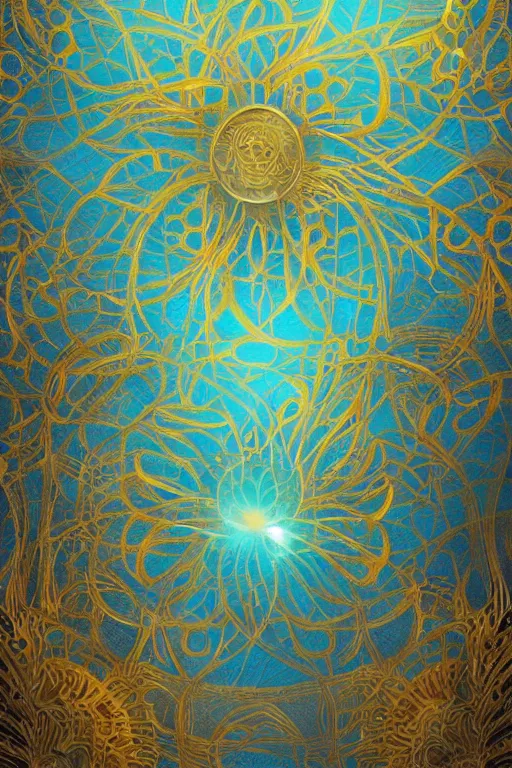 Image similar to floral and gear art deco abstract patterns, blue and gold, 8 k, powerfull, intricate, elegant, volumetric lighting, digital painting, highly detailed, artstation, sharp focus, illustration, concept art, ruan jia, steve mccurry, beksinski