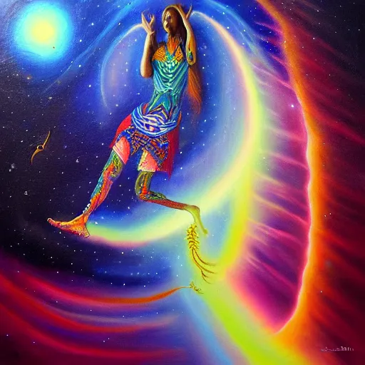 Image similar to ayahuasca journey above earth, astral spirit space journey in oil painting, ayahuasca, trending on artstation, award winning, emotional, highly detailed ethereal surrealist art