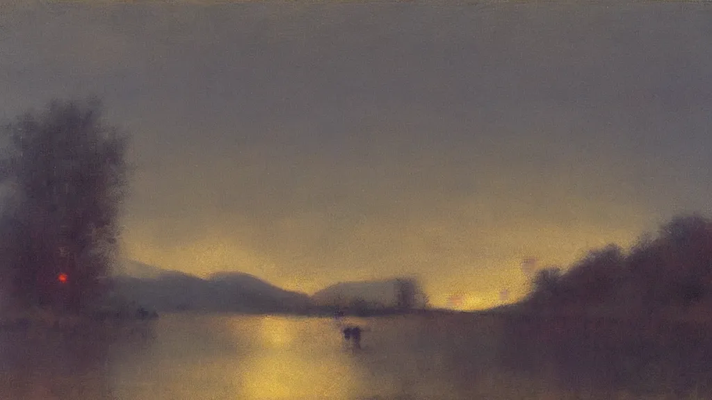 Image similar to tonalism nonviolent... is that a gun or a alpenglow? i really can't tell.