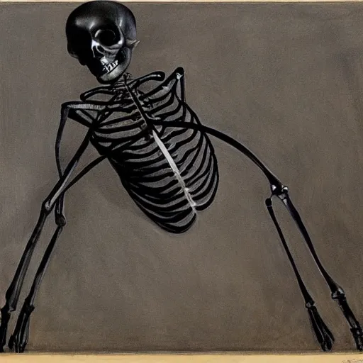 Prompt: painting of a black skeleton by Rene Lalique