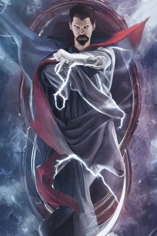 Prompt: characters portrait of Moon Knight mixed with Dr Strange by Alyssa Monks, full-shot, merged character, Full body shot, cinematic opening shot, 4k, highly detailed, cinematic lighting