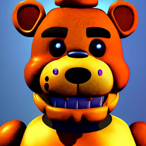 Image similar to portrait of Freddy Fazbear from Five Nights at Freddys, unreal engine 5, trending on art station, by Scott Cawthon