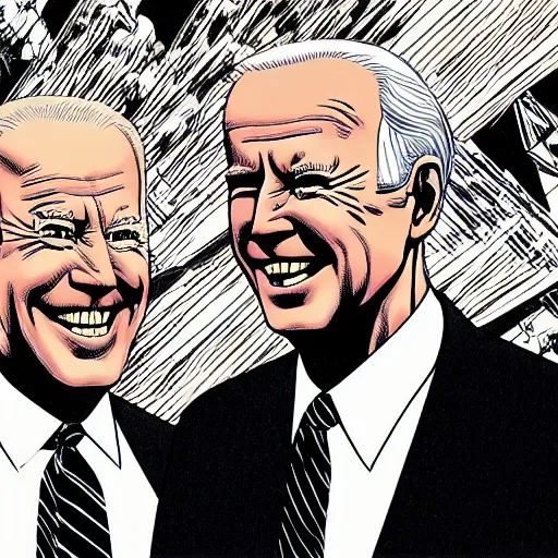 Prompt: juni ito comic book panel of joe biden