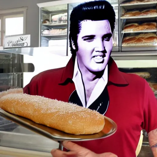 Image similar to Elvis at wholegrain bakery Aldinga hyper realistic, high octane