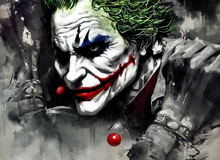 Image similar to a highly detailed beautiful portrait of the joker playing pool by yoji shinkawa