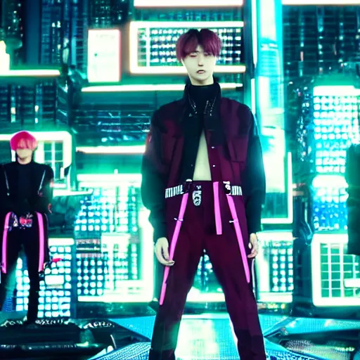 Image similar to nct 1 2 7 has a new music video with the cyberpunk concept, still imagery, high - res, 4 k,